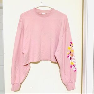 VS PINK crop pink floral sweatshirt women’s size XS Barbiecore